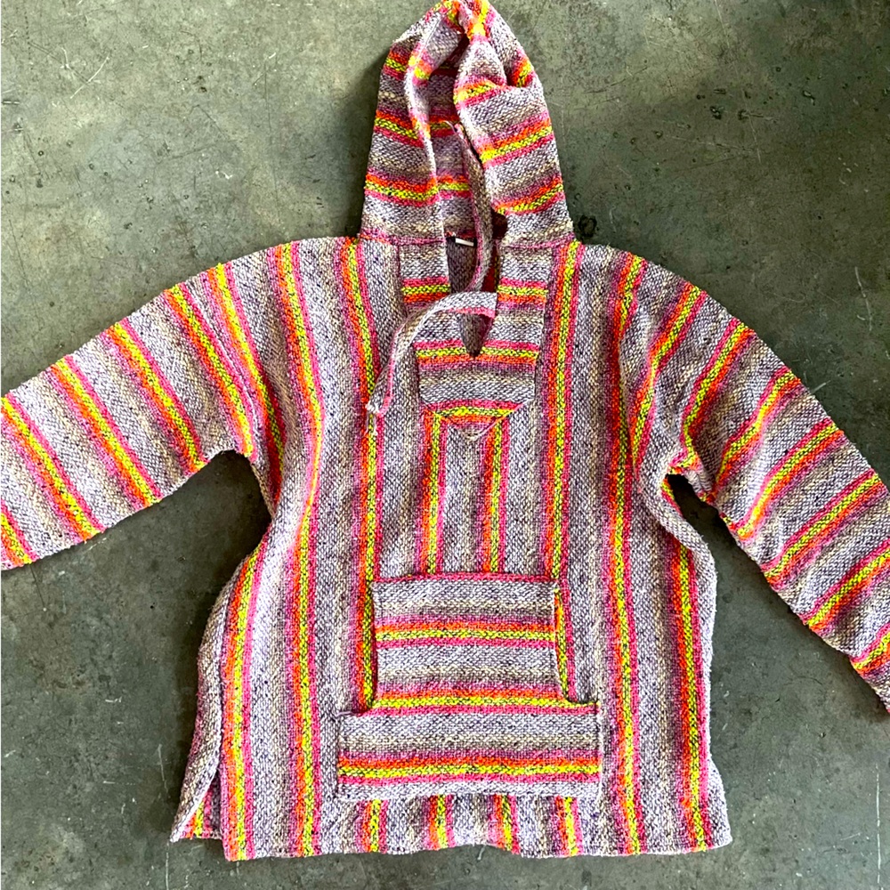Drug rug Baja blanket Mexican hoodie pullover sweatshirt M